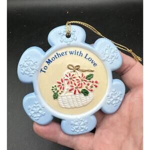 Vintage Russ Berrie Mother With Love Ceramic Snowflake Ornament Blue #2864 -S1E